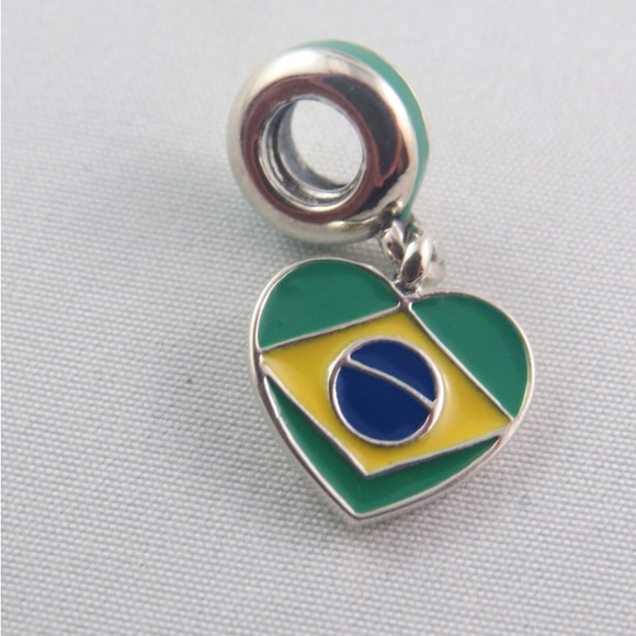 Pandora Brazil Charm Brazil Heart Flag Charm Travel Charm #791911ENMX (T16) - Picture 1 of 3